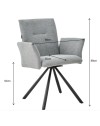 Sedia girevole con braccioli Mosaic in tessuto grigio e gambe in metallo nero