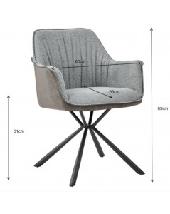 Sedia con Braccioli Tessuto Grigio e Retro Ecopelle Elephant Comet Prezzo