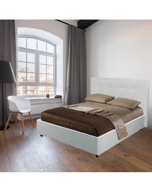 Letto Matrimoniale con contenitore Ascoli 182x210x110H ecopelle colore bianco