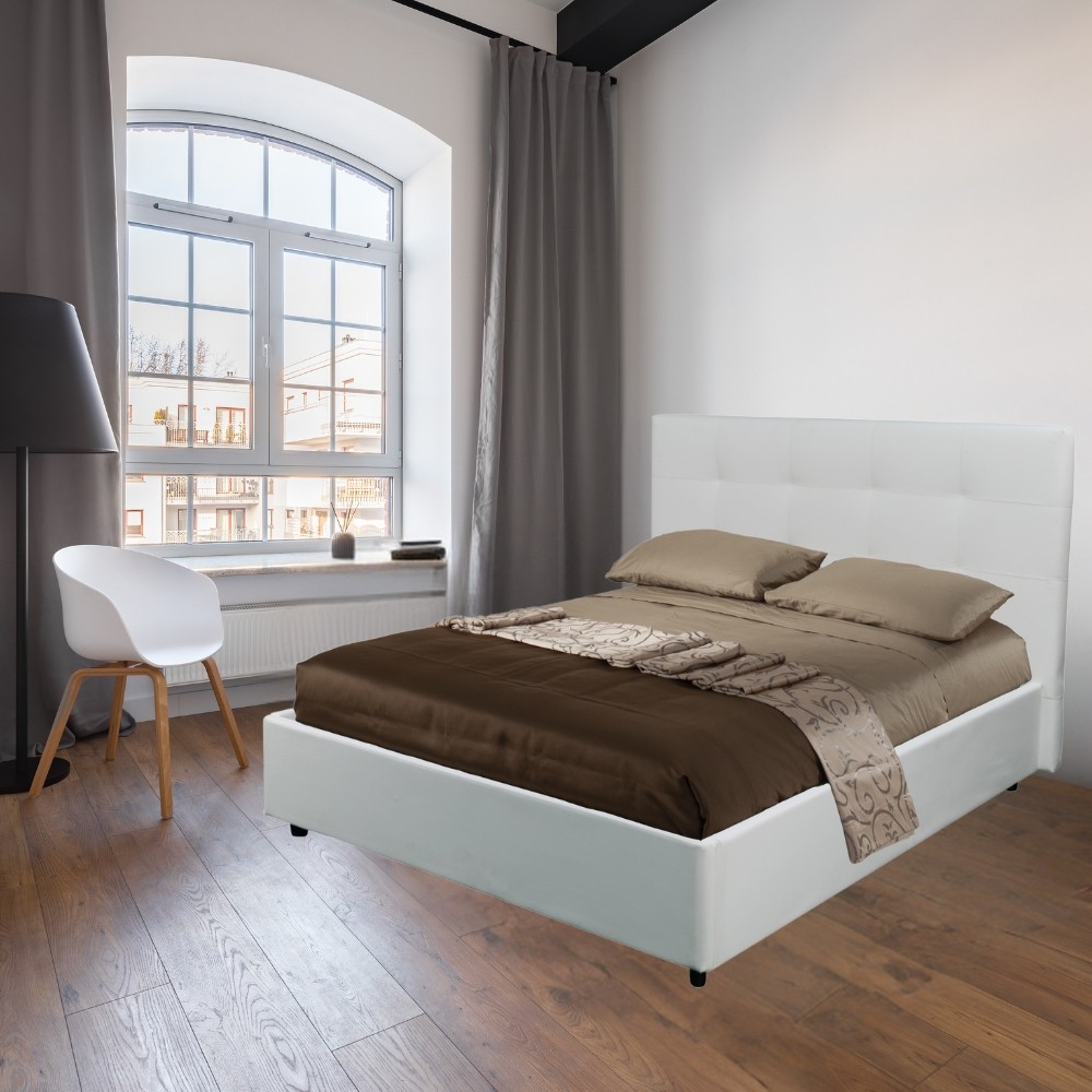 Letto Matrimoniale con contenitore Ascoli 182x210x110H ecopelle colore bianco