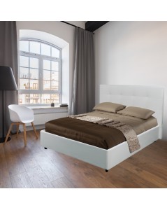 Letto Matrimoniale con contenitore Ascoli 182x210x110H ecopelle colore bianco