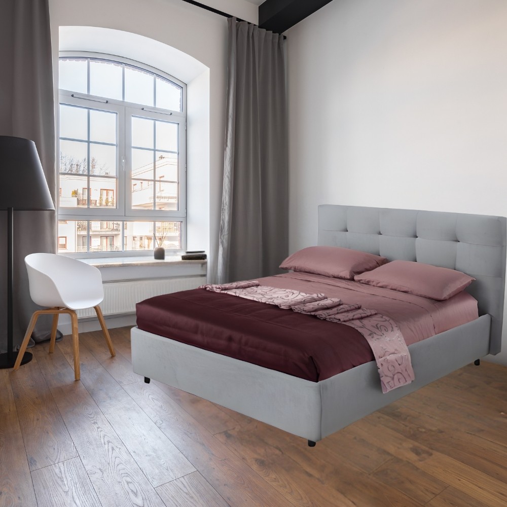 Letto Matrimoniale contenitore Ascoli 182x210x110H tessuto colore grigio chiaro