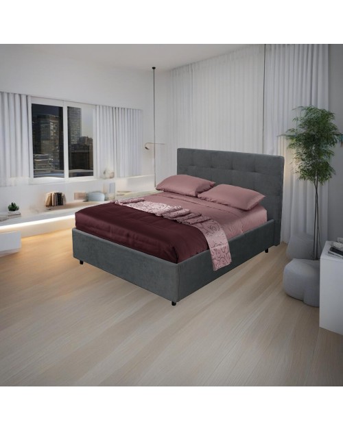 Letto una piazza e mezza con contenitore Ascoli 142x210x110H tessuto colore ash grigio