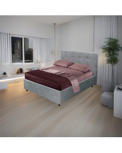 Letto una piazza e mezza con contenitore Ascoli 142x210x110H tessuto colore grigio chiaro