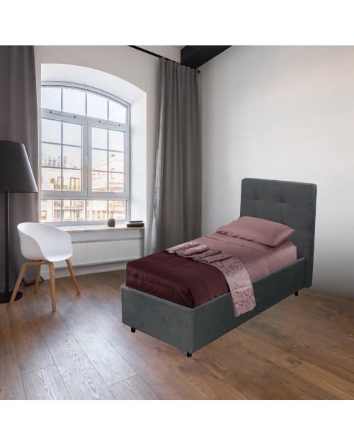 Letto singolo con contenitore Ascoli 102x210x110H tessuto colore ash grigio
