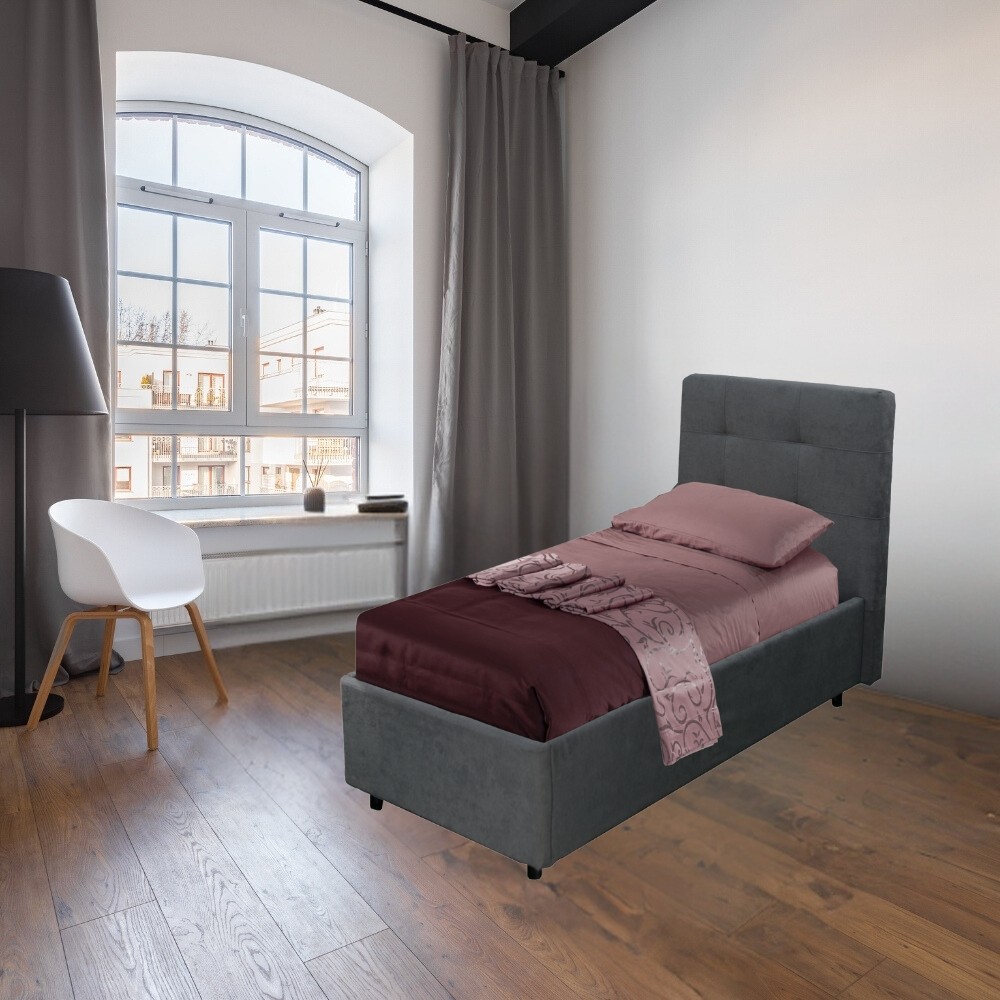Letto singolo con contenitore Ascoli 102x210x110H tessuto colore ash grigio