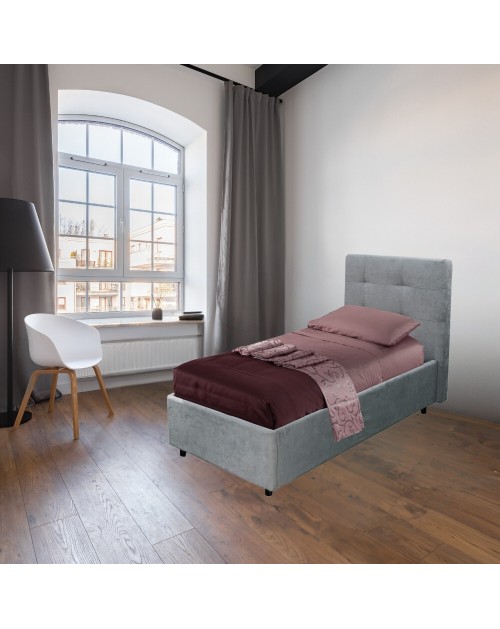 Letto singolo con contenitore Ascoli 102x210x124H tessuto colore grigio chiaro