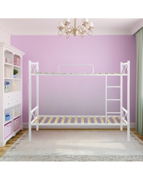 Letto a castello in metallo bianco con reti incluse Wind 80x198x161H