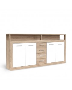 Credenza 4 ante colore bianco e cassetti rovere LunaXXL 190x31.9x95.9H