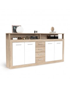 Credenza 4 ante colore bianco e cassetti rovere LunaXXL 190x31.9x95.9H