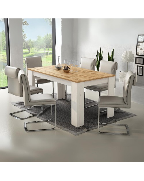 Tavolo rettangolare allungabile pino bianco e piano rovere Anthony 160x88x75H stile shabby