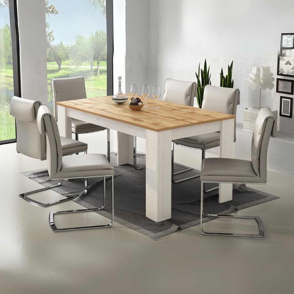 Tavolo rettangolare allungabile pino bianco e piano rovere Anthony 160x88x75H stile shabby