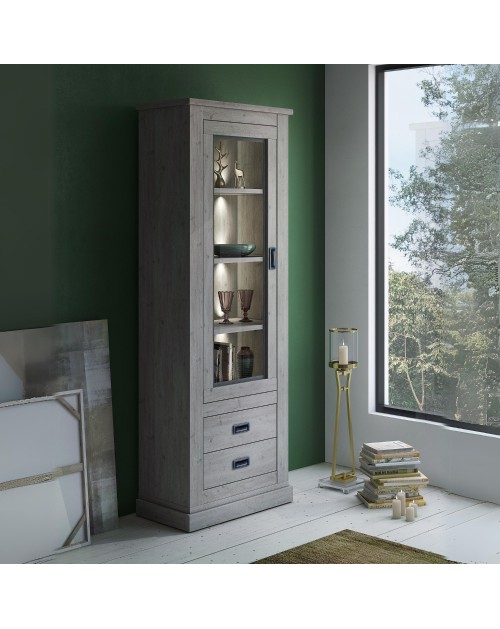 Vetrina colore ancona oak 2 cassetti e anta Anthony23 73x39,6x204H stile shabby