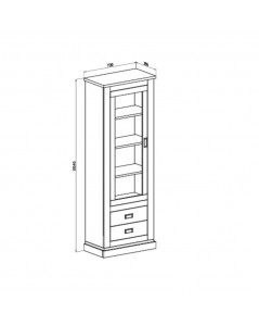 Vetrina colore pino bianco e rovere 2 cassetti e anta Anthony23 73x39,6x204H stile shabby