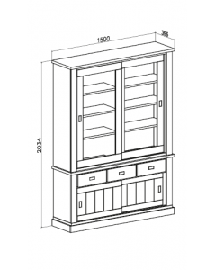 Cristalliera colore ancona oak 3 cassetti e 4 ante scorrevoli Anthony67120 150x39,6x204H stile shabby