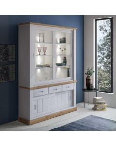 Cristalliera colore pino bianco e rovere 3 cassetti e 4 ante scorrevoli Anthony67120 150x39,6x204H pine stile shabby