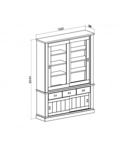 Cristalliera colore pino bianco e rovere 3 cassetti e 4 ante scorrevoli Anthony67120 150x39,6x204H pine stile shabby