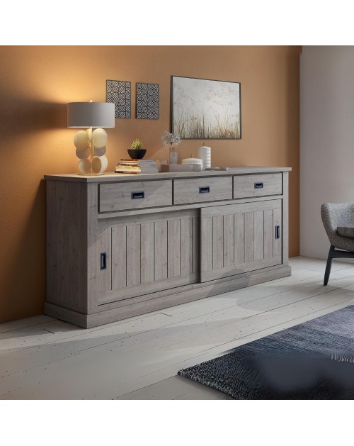 Credenza colore ancona oak 3 cassetti e 2 ante scorrevoli Anthony67070 219,6x49,8x95H stile shabby