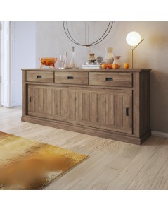 Credenza colore noce eastwood 3 cassetti e 2 ante scorrevoli Anthony67070 219,6x49,8x95H stile shabby