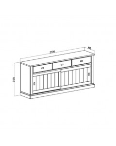 Credenza colore noce eastwood 3 cassetti e 2 ante scorrevoli Anthony67070 219,6x49,8x95H stile shabby