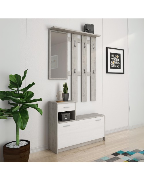 Mobile ingresso con scarpiera Rudolf colore beton e bianco