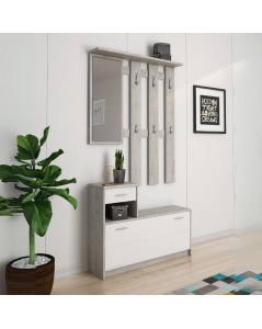 Mobile ingresso con scarpiera Rudolf colore cemento e bianco