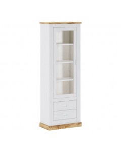 Vetrina colore pino bianco e rovere 2 cassetti e anta Anthony23 73x39,6x204H stile shabby