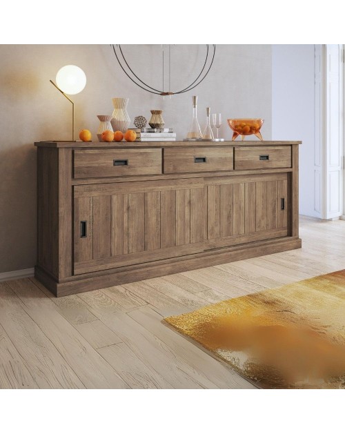 Credenza colore noce eastwood 3 cassetti e 2 ante scorrevoli Anthony67070 219,6x49,8x95H stile shabby