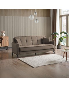 Divano 3 posti con funzione letto e contenitore Marina in tessuto cappuccino 215x85x90H