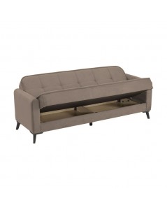Divano 3 posti con funzione letto e contenitore Marina in tessuto cappuccino 215x85x90H