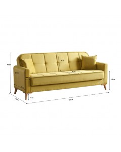 Divano 3 posti con funzione letto e contenitore Marina in tessuto cappuccino 215x85x90H