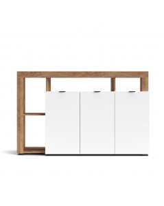 Credenza 4 ante e cornice con vani a giorno rovere tabacco e bianco Nexon4 146x41x93H