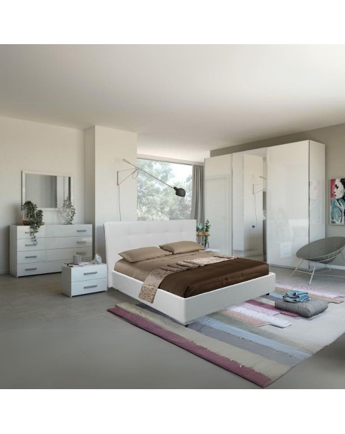 Camera da letto bianco laccato Amara con armadio 3 ante scorrevoli