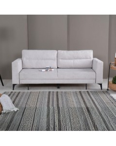 Divano con carrello estraibile e schienale ribaltabile Derry 3 posti tessuto grigio chiaro 217x85x88H