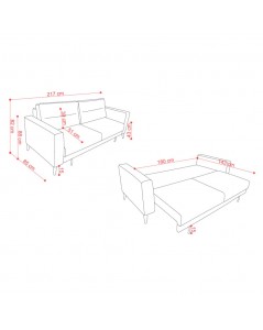 Divano con carrello estraibile e schienale ribaltabile Derry 3 posti tessuto grigio chiaro 217x85x88H