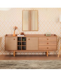 Madia 2 ante effetto vimini con cassetti e vani a giorno finitura rovere miele Natura 206x45x86H