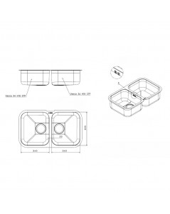 Lavello sottotop 2 vasche 76x45 Smeg UM3434 inox