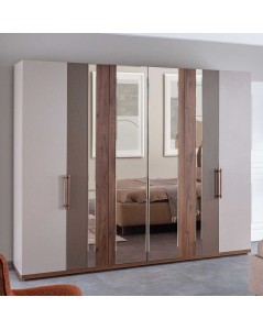 Camera da letto grigio noce e caffè con armadio e letto contenitore Pastel