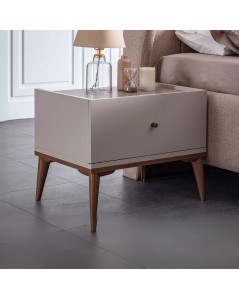 Camera da letto grigio noce e caffè con armadio e letto contenitore Pastel