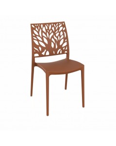 Sedia in polipropilene colore terracotta schienale intagliato forma di albero Tree
