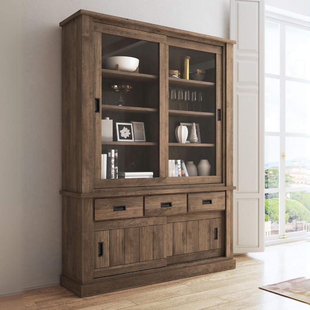 Cristalliera colore noce eastwood 3 cassetti e 4 ante scorrevoli Anthony 150x39,6x204H stile shabby