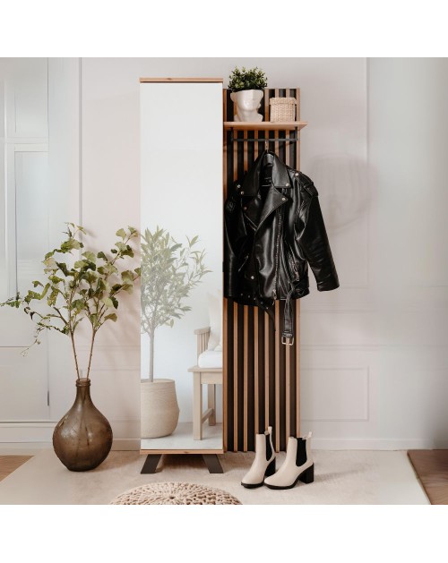Mobile ingresso con frontale cannettato e anta a tutto specchio Medan42A colore quercia antracite 80x37x190H