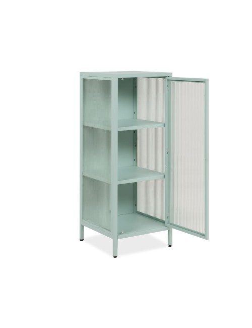 Vetrina in vetro scanalato temperato e acciaio laminato verde menta Milton01 40x40x101.1H