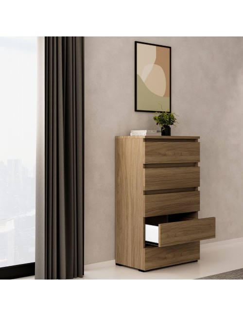 Cassettiera 5 cassetti 75x40x127 MONTATA colore noce naturale