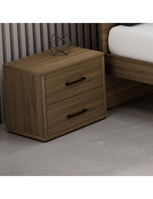 Comodino 2 cassetti colore noce naturale 52x36x43H MONTATO