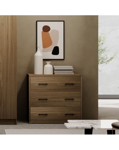 Comò 3 cassetti colore noce naturale 91x45x81H