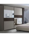 Camera da letto tortora e noce armadio 2 ante scorrevoli con specchi e letto contenitore Kendra