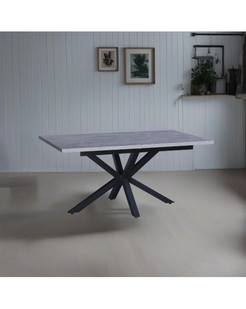 Tavolo rettangolare allungabile piano cemento e gambe nere Rob 160x90x75H
