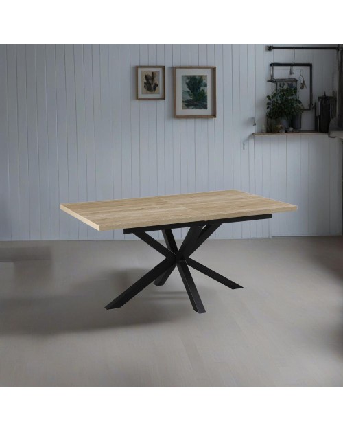 Tavolo rettangolare allungabile piano rovere e gambe nere Rob 160x90x75H