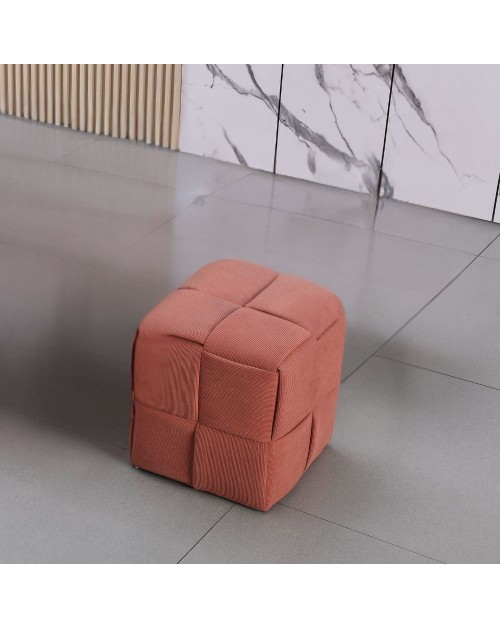 Pouf quadrato colore mattone tessuto effetto intrecciato Den 39x39x39H